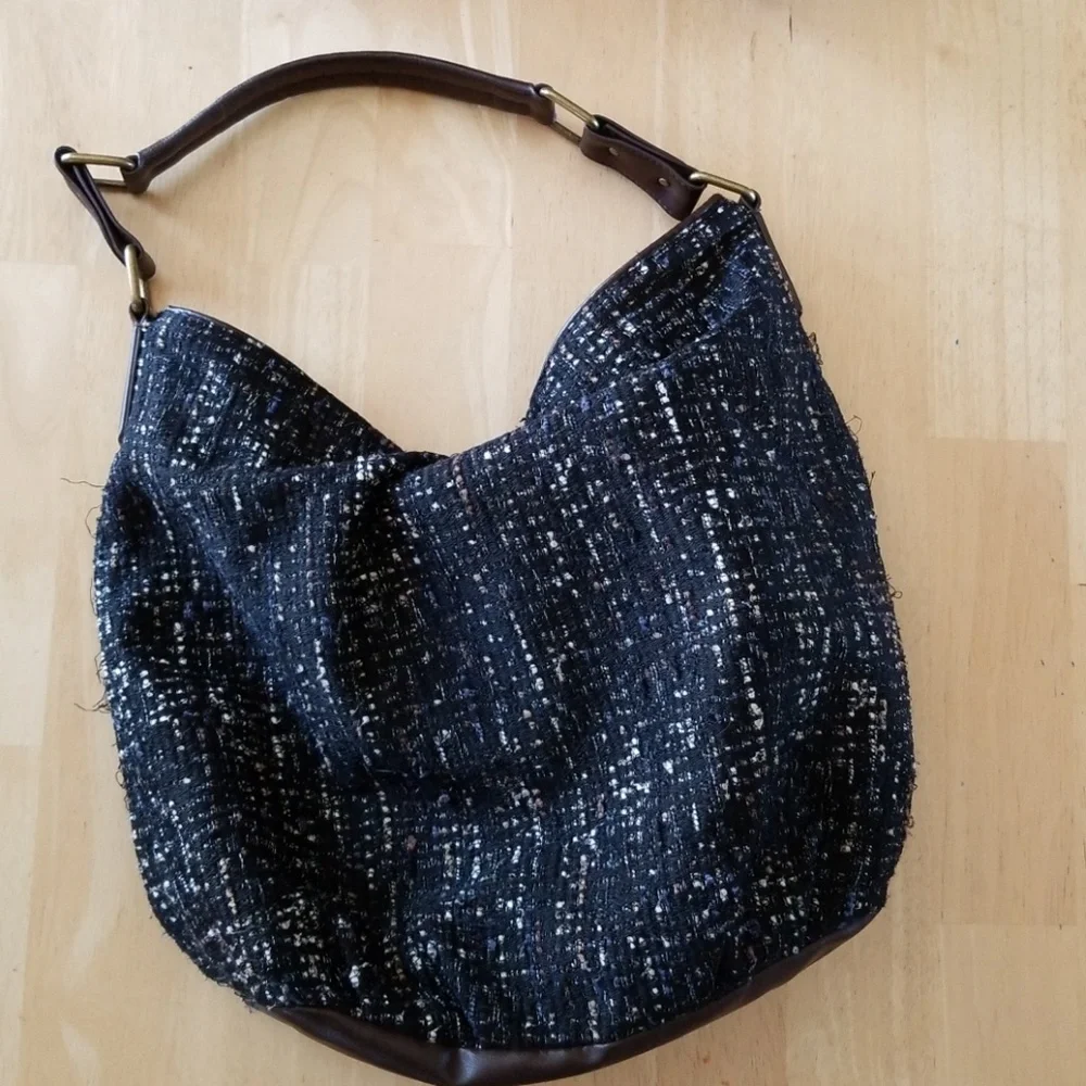 CLOSET BLOWOUT! ๐ LOFT Tweed Hobo Shoulder Bag with Vegan Leather - Picture 1 of 6